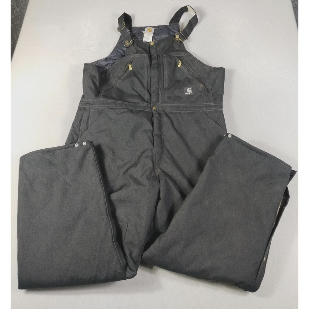 Vintage Carhartt Bib Overalls Mens 38 Black R33 Double Knee Insulated Workwear